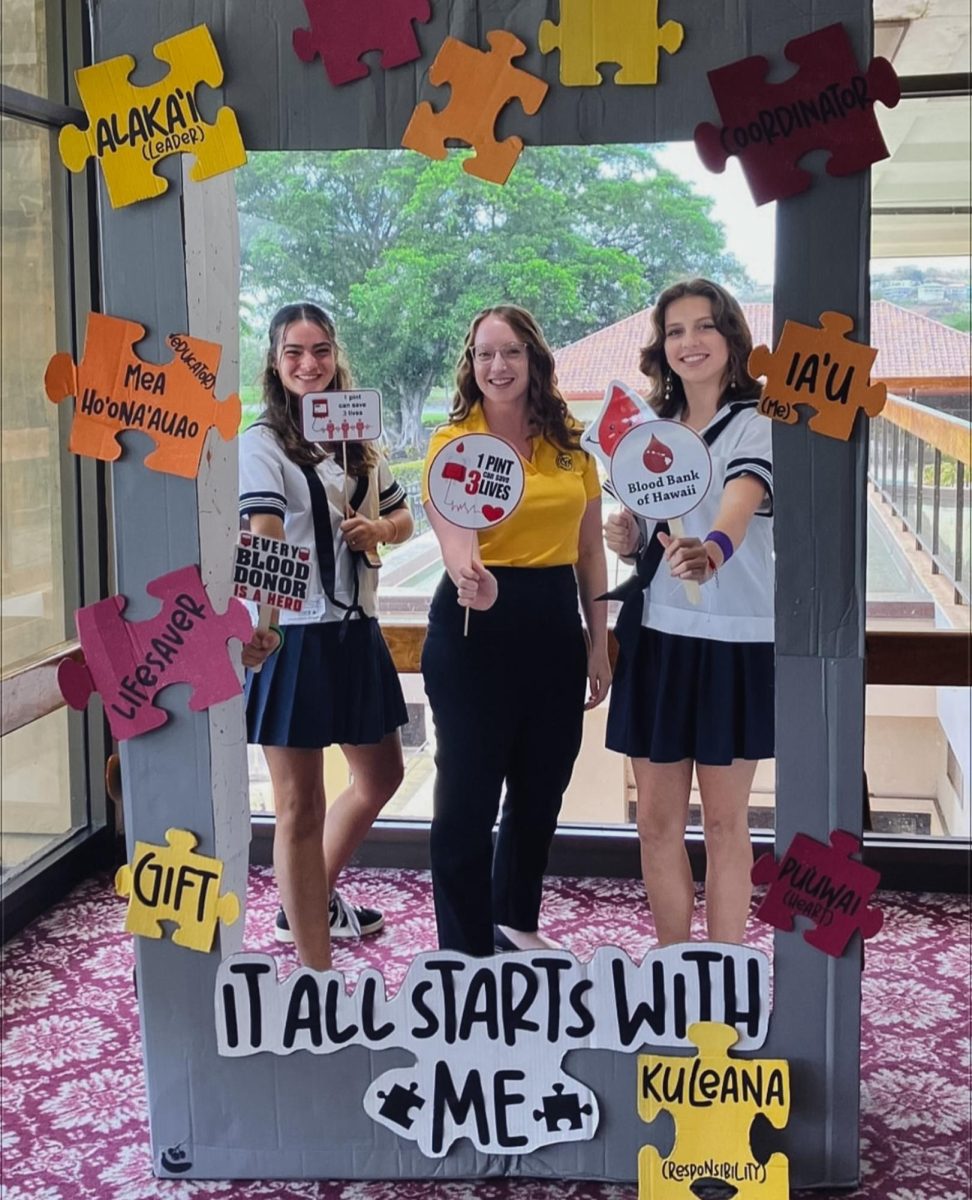 Faculty member and head coordinator of our school blood drives Laura Housman with juniors Elora Spetlz and Tyler Beissel. They attended a workshop with the Blood Bank of Hawaii at the start of the school year. 